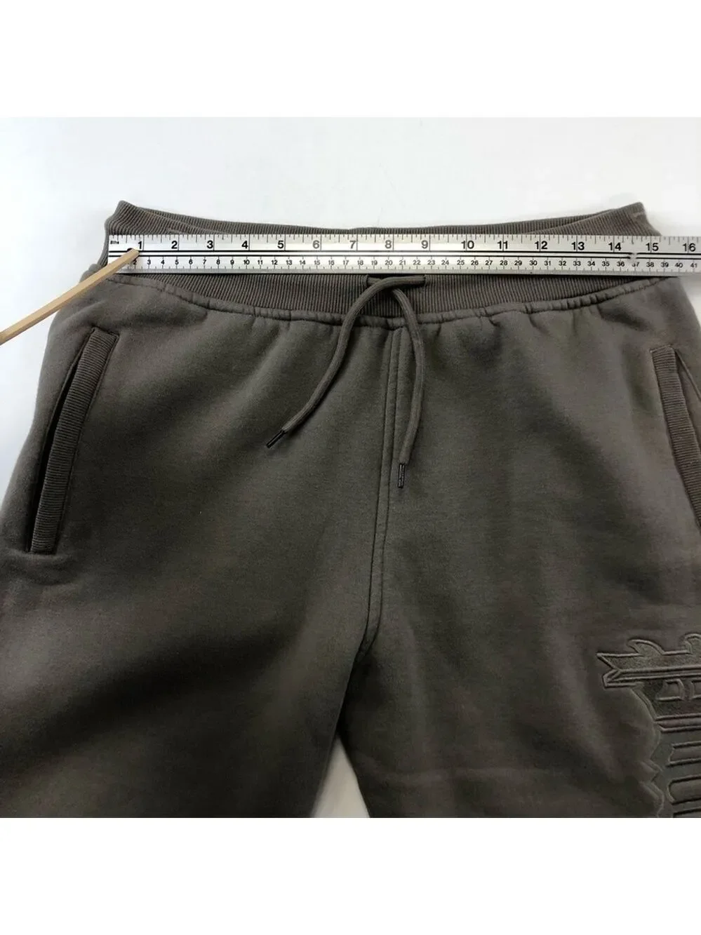 Palm Angels taupe neutral genderless fleece pull on pant Medium embroidered leg